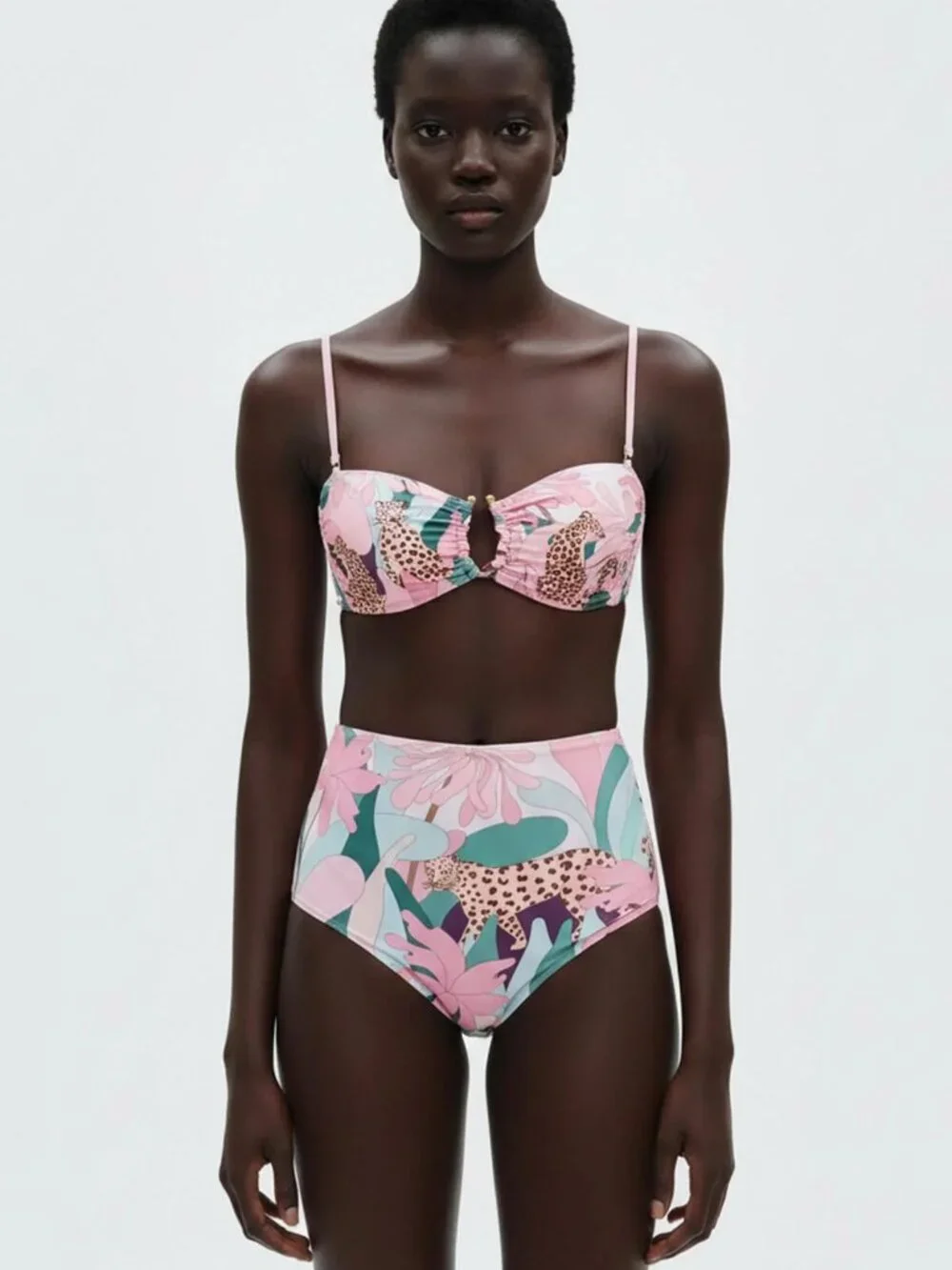 Women's Pink Floral High-Waist Bikini Set - Picture 3 of 5